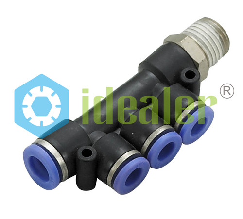 Pneumatic Push To Connect Fittings Male Reducer Triple Branch